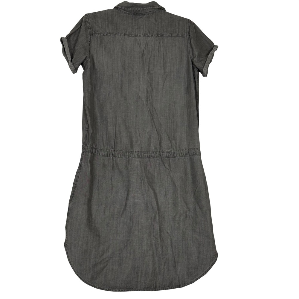 Gray Tencel Shirt Dress Size Small Drawstring Waist Utility Minimalist Casual - Picture 5 of 10